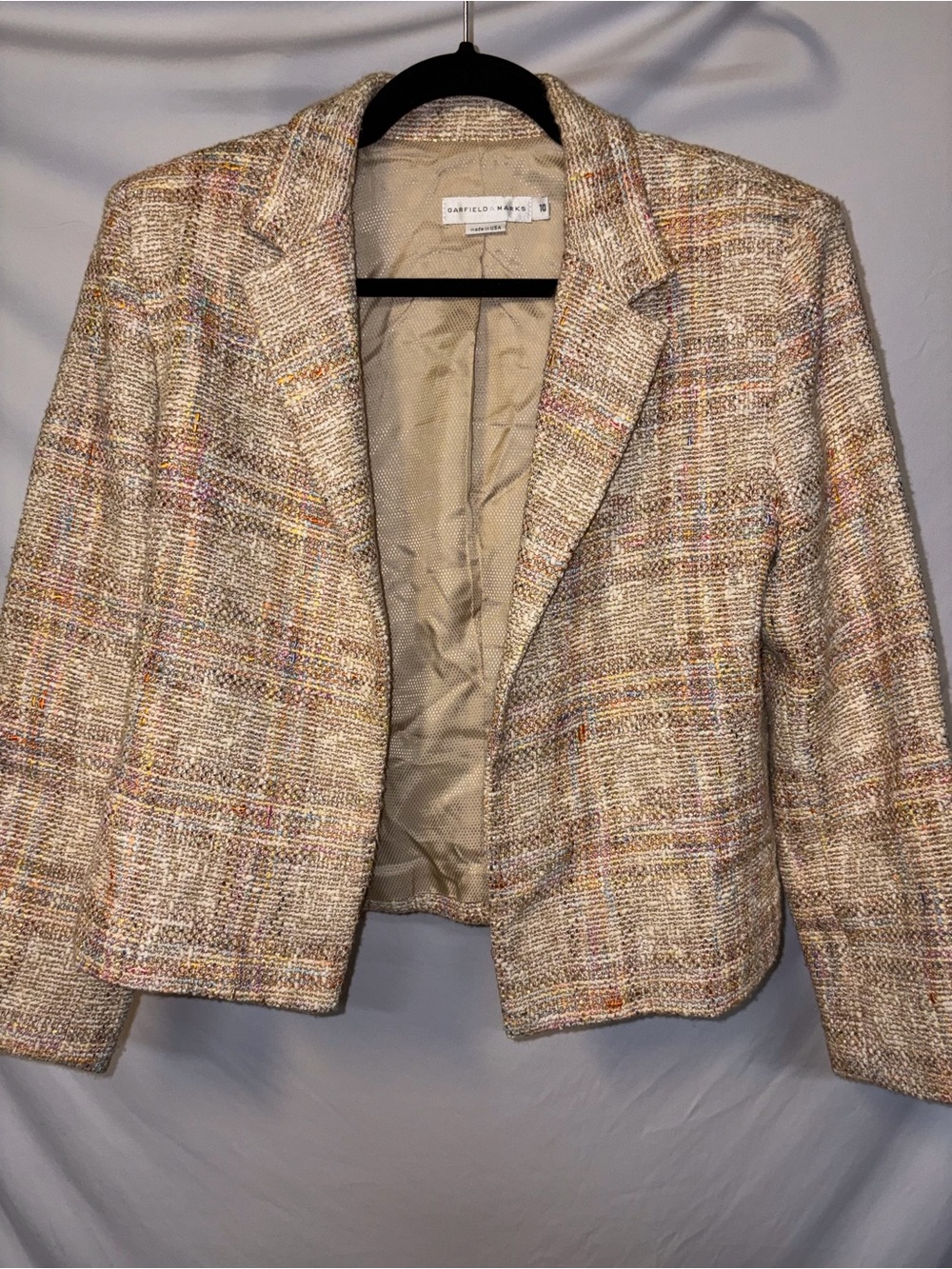 Garfield & Marks Size 10 Cream Multicolor Tweed Women's Blazer
